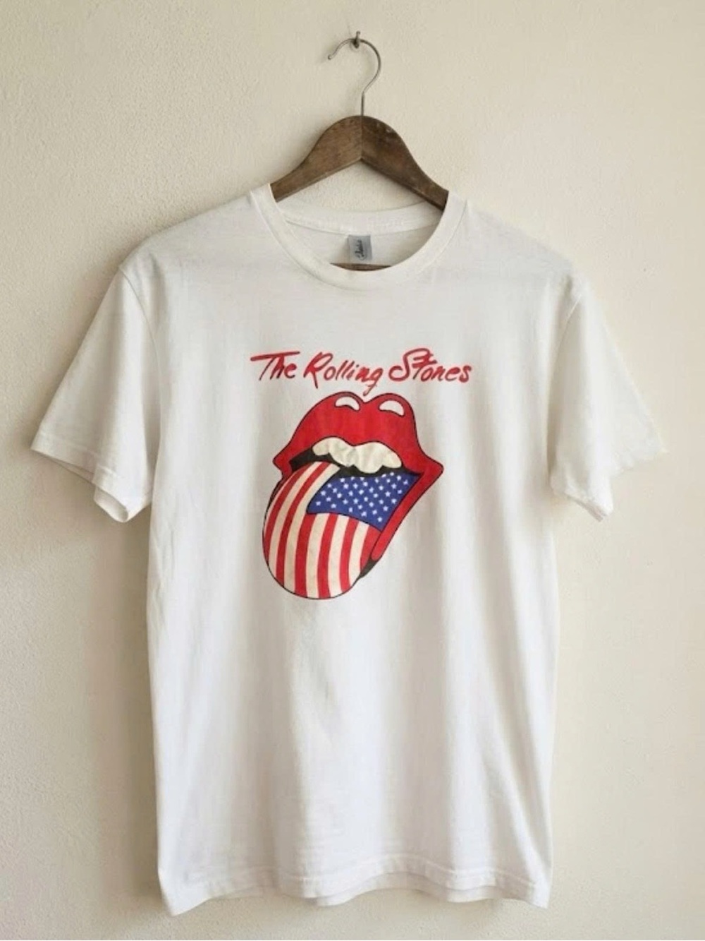 Gildan White Rolling Stones American Flag Tongue Graphic Tee Unisex Shirt